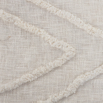 Ivory Geometric Twin Cotton Coverlet With Fringe