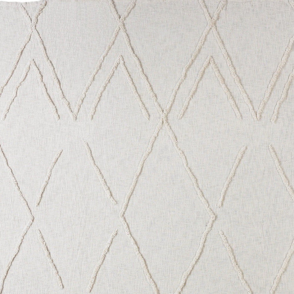 Ivory Geometric King Cotton Coverlet With Fringe