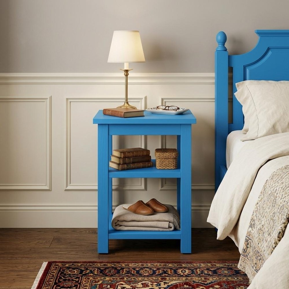 28" Blue Solid Wood Nightstand