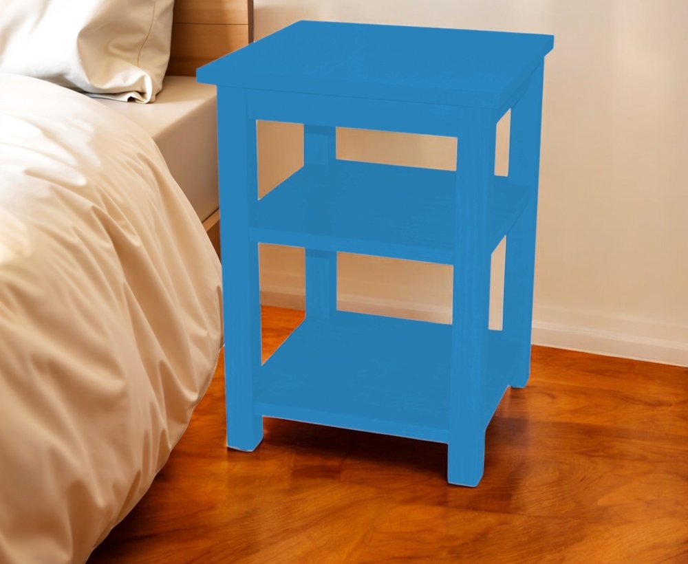 28" Blue Solid Wood Nightstand