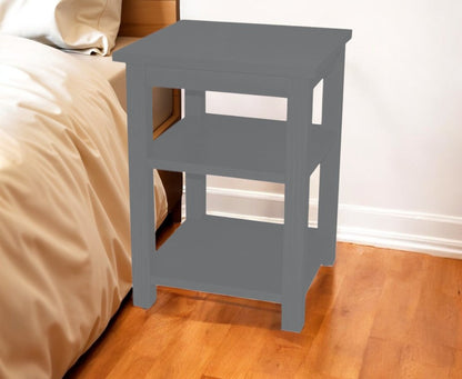 28" Gray Solid Wood Nightstand