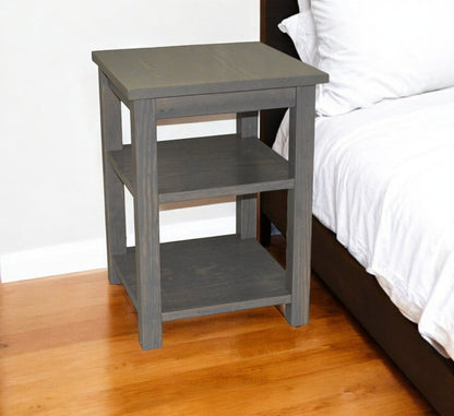 28" Gray Solid Wood Nightstand