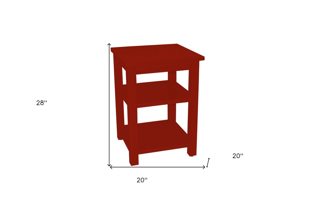 28" Red Solid Wood Nightstand