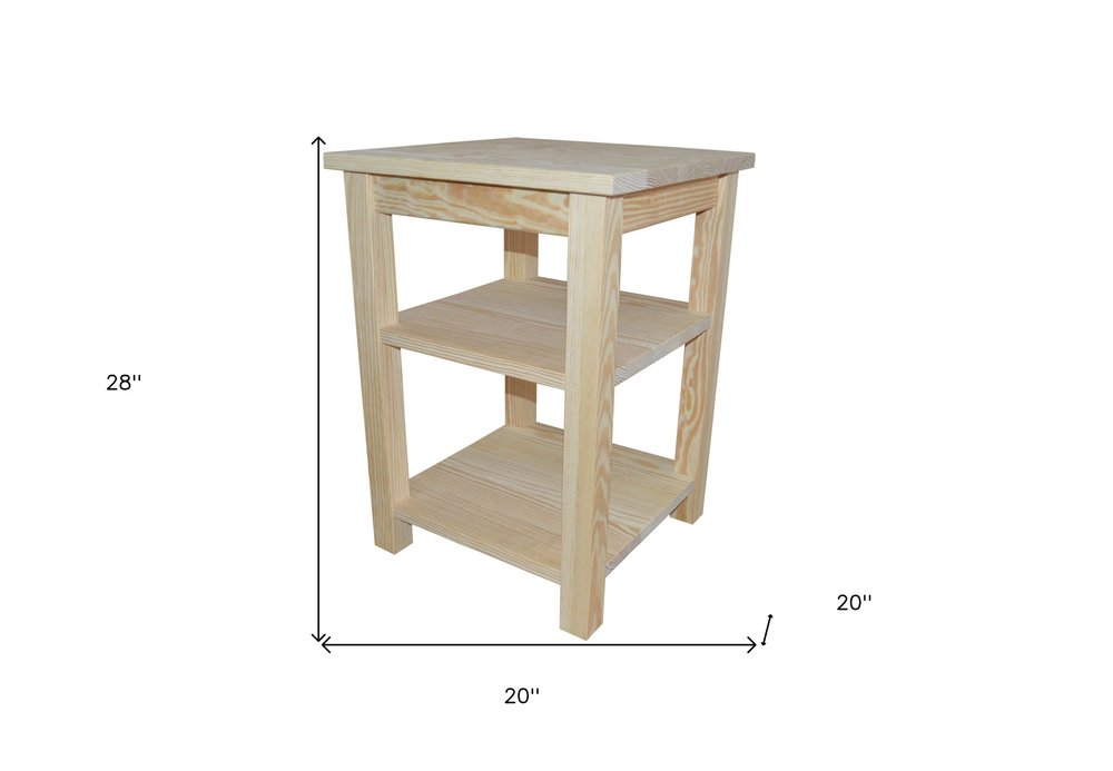 28" Tan Solid Wood Nightstand