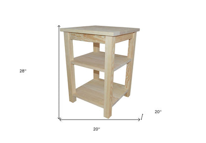 28" Tan Solid Wood Nightstand