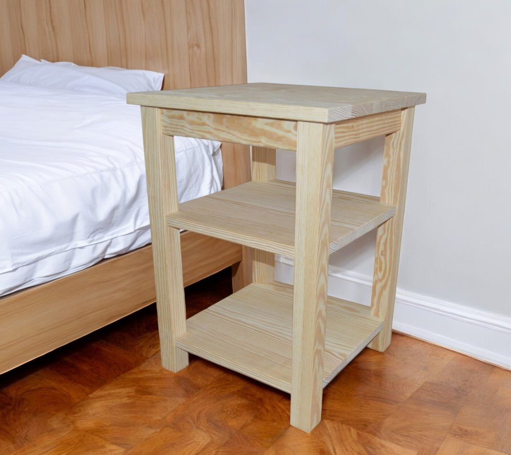 28" Tan Solid Wood Nightstand