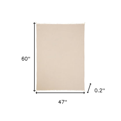 47" X 60" Beige Cotton Woven Turkish Towel Throw Blanket with Fringe