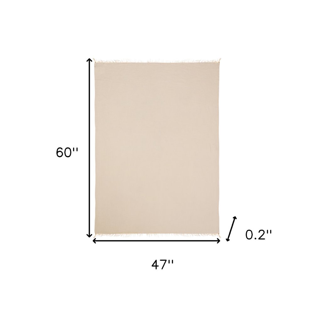 47" X 60" Beige Cotton Woven Turkish Towel Throw Blanket with Fringe