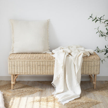 47" X 60" Beige Cotton Woven Turkish Towel Throw Blanket with Fringe