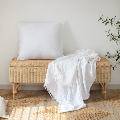 47" X 60" Beige Cotton Woven Turkish Towel Throw Blanket with Fringe