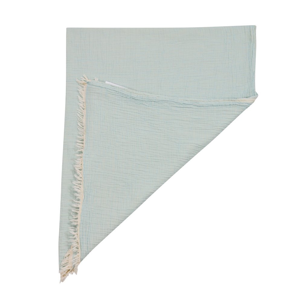 47" X 60" Blue Cotton Woven Turkish Towel Throw Blanket with Fringe