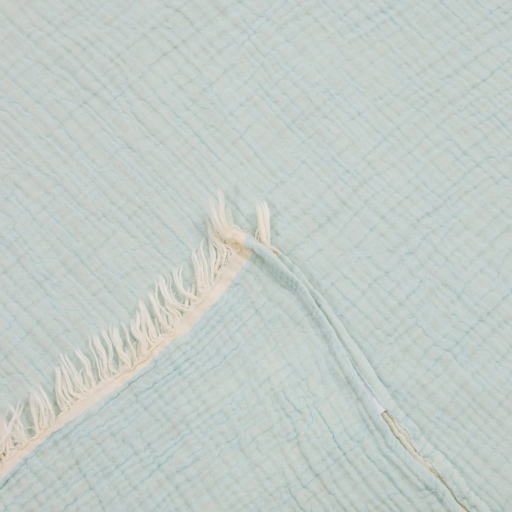 47" X 60" Blue Cotton Woven Turkish Towel Throw Blanket with Fringe