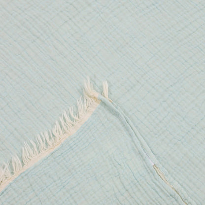 47" X 60" Blue Cotton Woven Turkish Towel Throw Blanket with Fringe