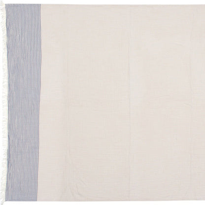 47" X 60" Blue and Ivory Cotton Woven Striped Throw Blanket with Fringe