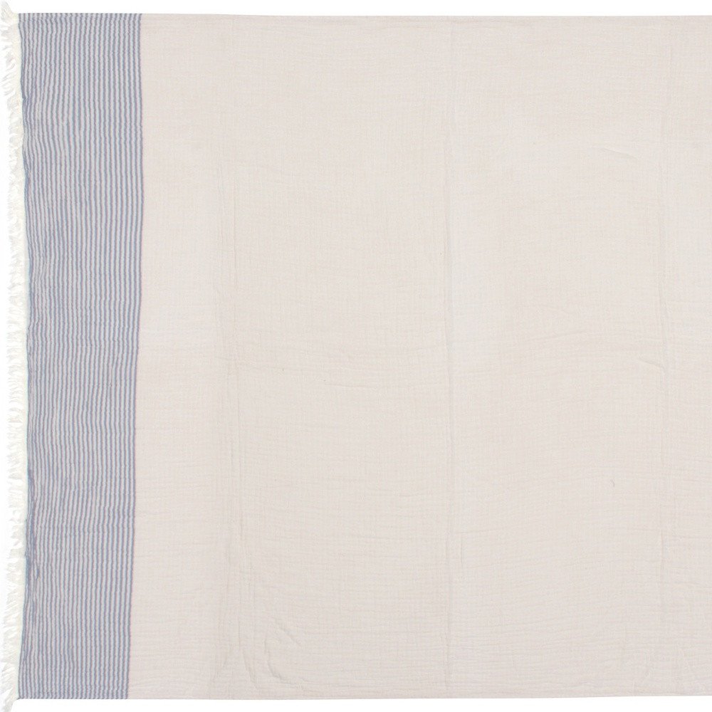 47" X 60" Blue and Ivory Cotton Woven Striped Throw Blanket with Fringe