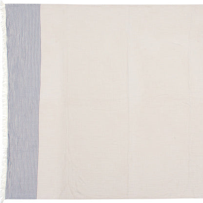 47" X 60" Blue and Ivory Cotton Woven Striped Throw Blanket with Fringe