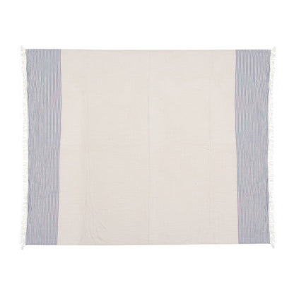 47" X 60" Blue and Ivory Cotton Woven Striped Throw Blanket with Fringe