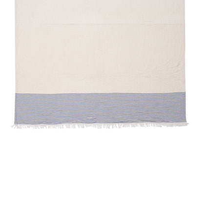 47" X 60" Blue and Ivory Cotton Woven Striped Throw Blanket with Fringe