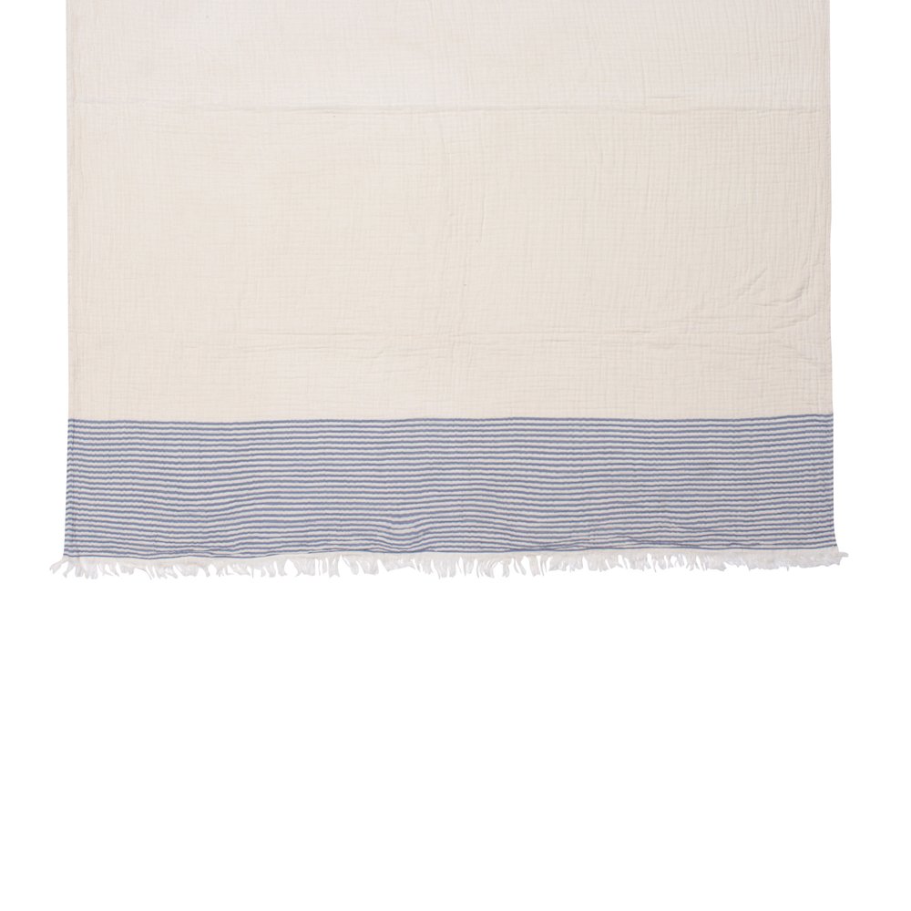 47" X 60" Blue and Ivory Cotton Woven Striped Throw Blanket with Fringe