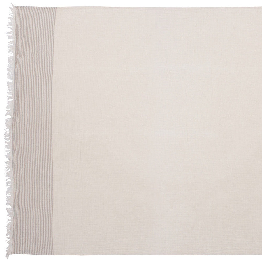 47" X 60" Blue and Ivory Cotton Woven Striped Throw Blanket with Fringe