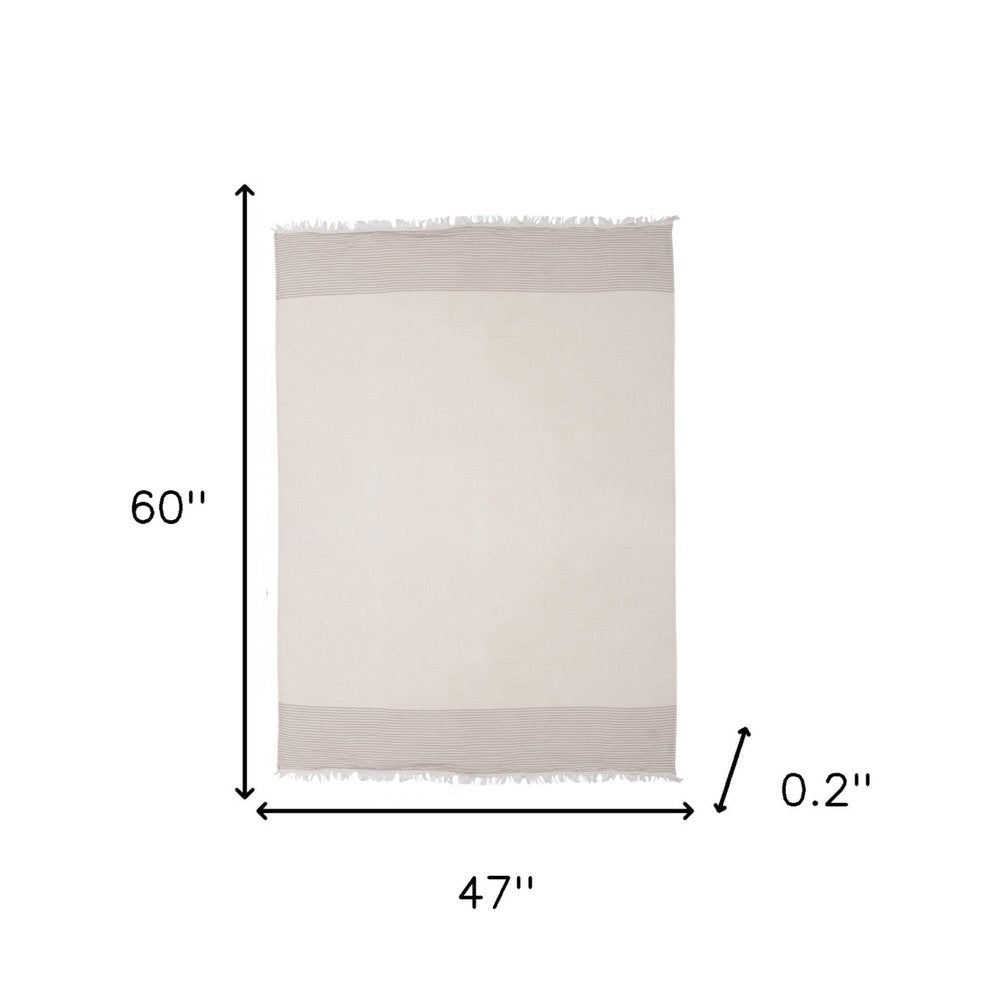 47" X 60" Blue and Ivory Cotton Woven Striped Throw Blanket with Fringe