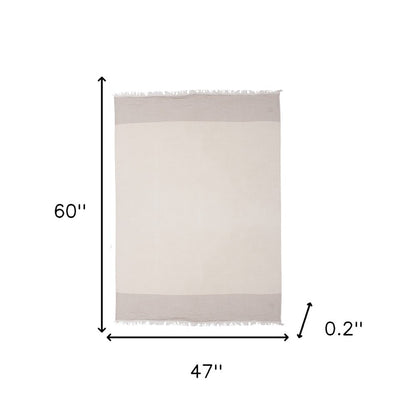 47" X 60" Blue and Ivory Cotton Woven Striped Throw Blanket with Fringe