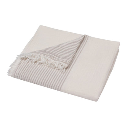 47" X 60" Blue and Ivory Cotton Woven Striped Throw Blanket with Fringe