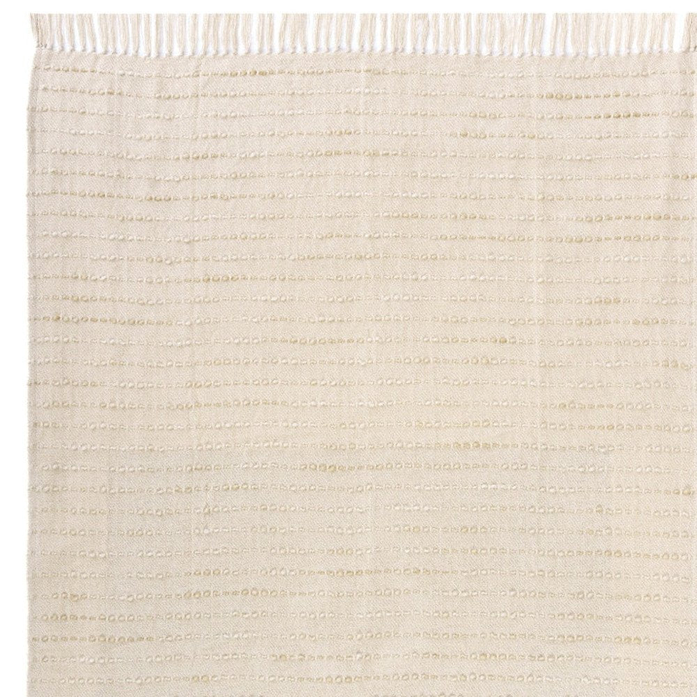 50" X 60" White and Beige Cotton Blend Woven Striped Throw Blanket with Fringe