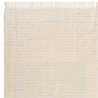 50" X 60" White and Beige Cotton Blend Woven Striped Throw Blanket with Fringe