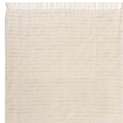 50" X 60" White and Beige Cotton Blend Woven Striped Throw Blanket with Fringe