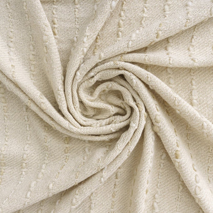 50" X 60" White and Beige Cotton Blend Woven Striped Throw Blanket with Fringe