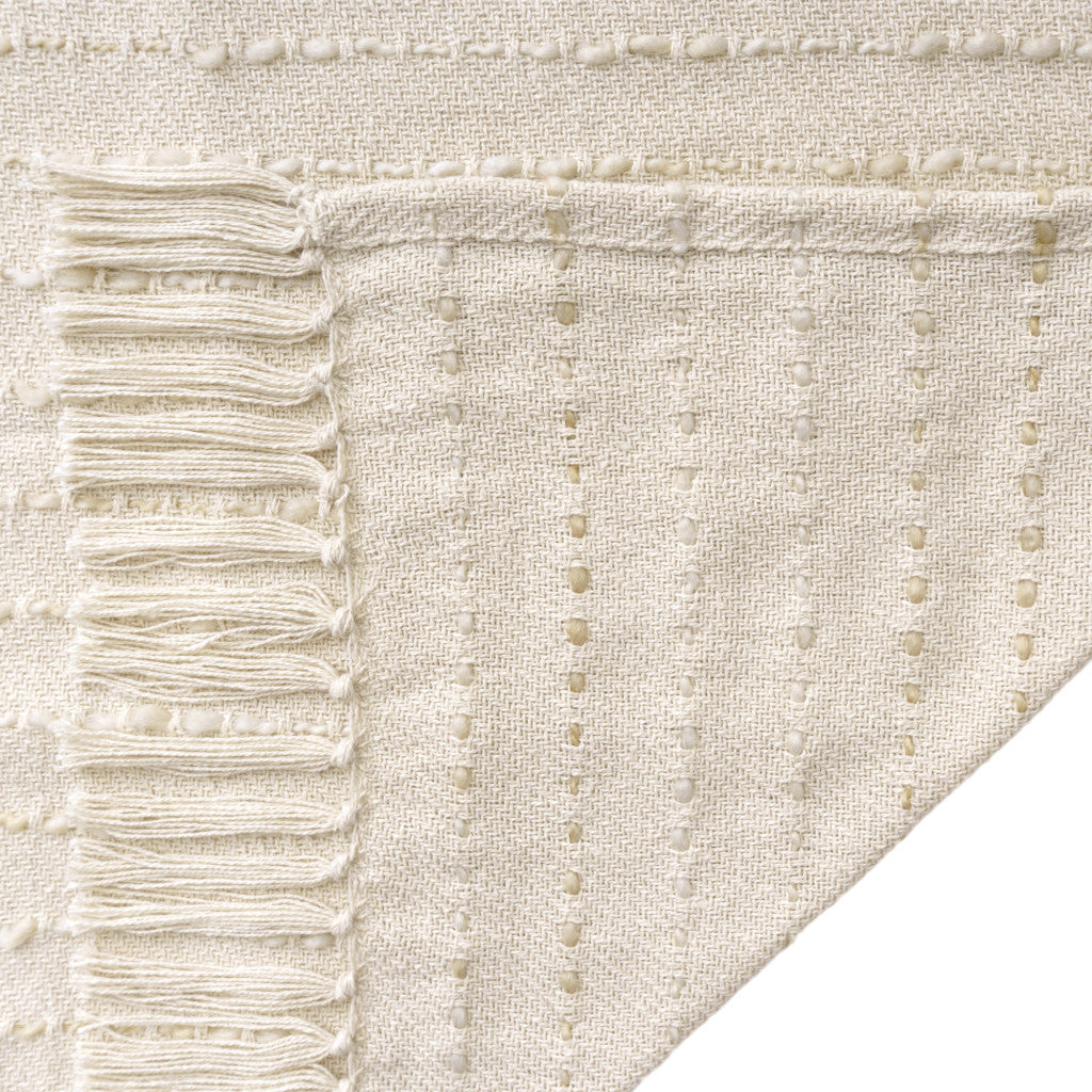 50" X 60" White and Beige Cotton Blend Woven Striped Throw Blanket with Fringe
