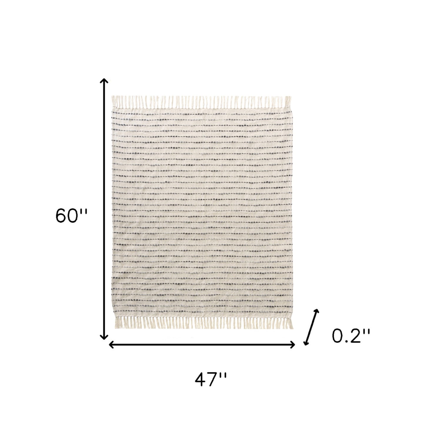 50" X 60" White and Beige Cotton Blend Woven Striped Throw Blanket with Fringe