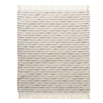 50" X 60" White and Beige Cotton Blend Woven Striped Throw Blanket with Fringe
