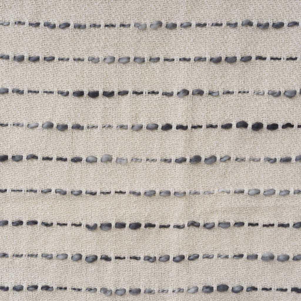 50" X 60" White and Beige Cotton Blend Woven Striped Throw Blanket with Fringe