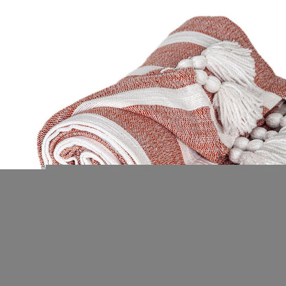 50" X 60" Rust Woven Cotton Striped Throw Blanket with Tassels