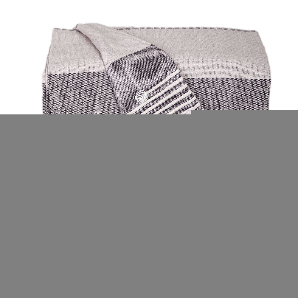50" X 60" Gray Woven Cotton Striped Throw Blanket with Tassels and Embroidery