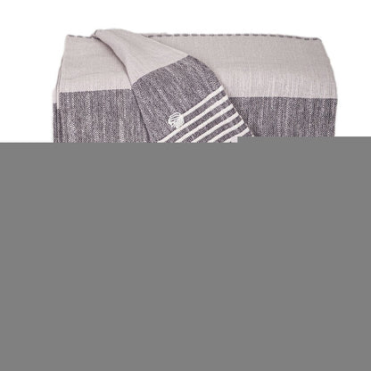50" X 60" Gray Woven Cotton Striped Throw Blanket with Tassels and Embroidery