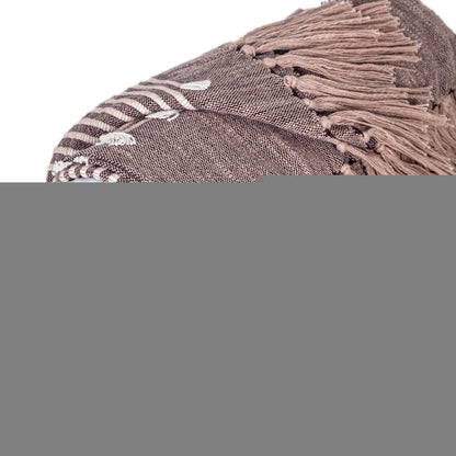 50" X 60" Taupe and Gray Woven Cotton Striped Throw Blanket with Fringe