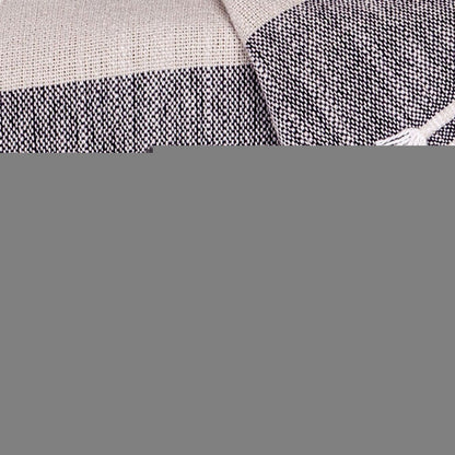 50" X 60" Ivory and Gray Woven Cotton Striped Throw Blanket with Fringe and Embroidery