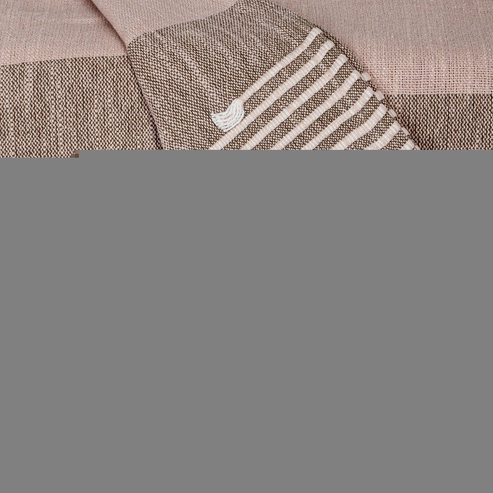 50" X 60" Brown and Tan Woven Cotton Striped Throw Blanket with Fringe and Embroidery