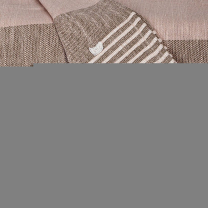 50" X 60" Brown and Tan Woven Cotton Striped Throw Blanket with Fringe and Embroidery