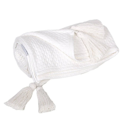 60" X 50" White Woven Cotton Throw Blanket