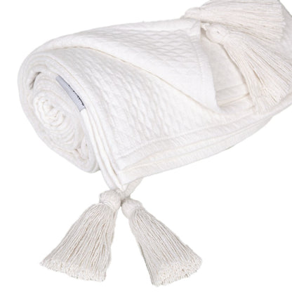 60" X 50" White Woven Cotton Throw Blanket