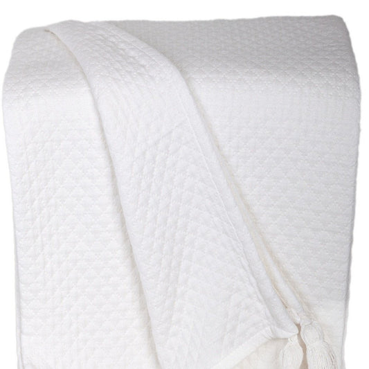 60" X 50" White Woven Cotton Throw Blanket