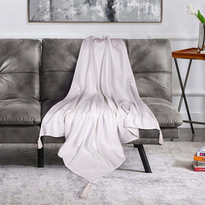 60" X 50" White Woven Cotton Throw Blanket