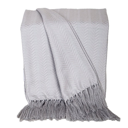 50" X 60" Gray Woven Cotton Herringbone Throw Blanket with Fringe