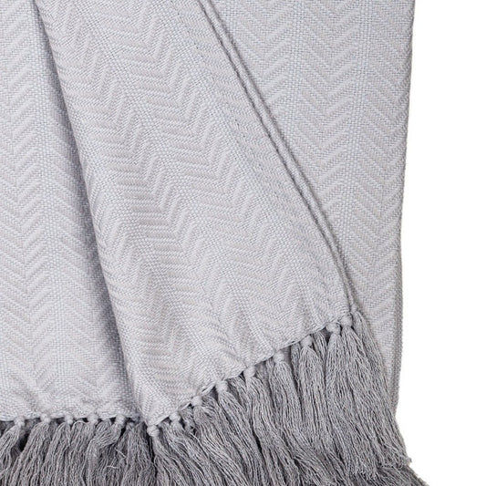 50" X 60" Gray Woven Cotton Herringbone Throw Blanket with Fringe