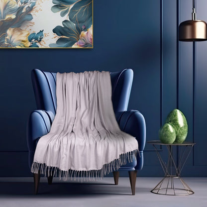 50" X 60" Gray Woven Cotton Herringbone Throw Blanket with Fringe