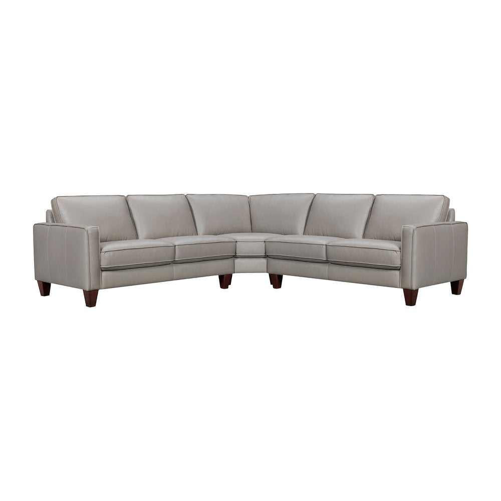 Gray Leather L Shaped Three Piece Corner Sectional